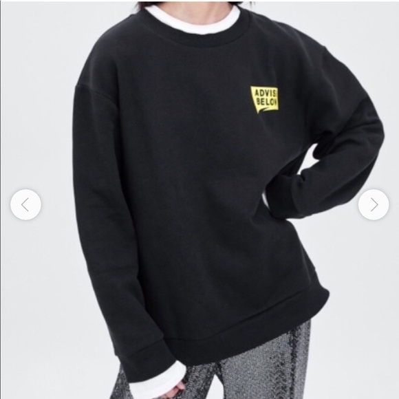 Zara Trafaluc Advise Below Black Crew Neck Sweatshirt Medium - Picture 2 of 11